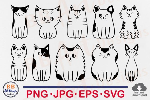 Cat SVG Bundle Cute Doodle Cats Line Art