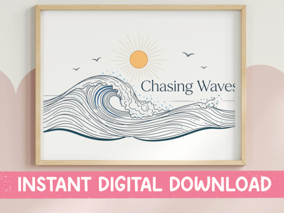 Chasing Waves Minimalist Ocean Line Art: Graphics & T-Shirt Designs