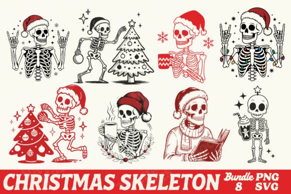 Christmas Skeleton SVG Clipart Bundle: Graphics for T-Shirt Designs