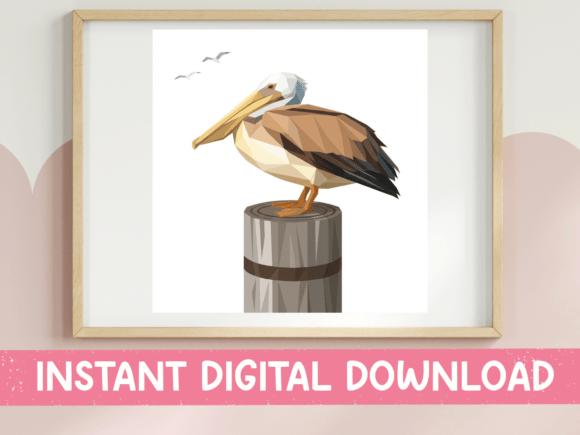 Coastal Pelican on Dock Post Art: Graphics & T-Shirt Designs