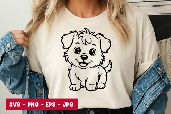 Cute Baby Puppy Cartoon Dog Art SVG PNG for T-Shirts & Graphics