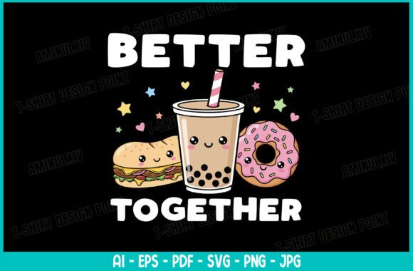 Cute Boba, Donut Sandwich Clipart SVG: Graphics for T-Shirt Designs
