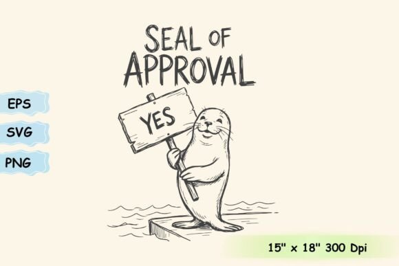 Cute Seal of Approval Funny Line Art: Graphics for T-Shirt Designs