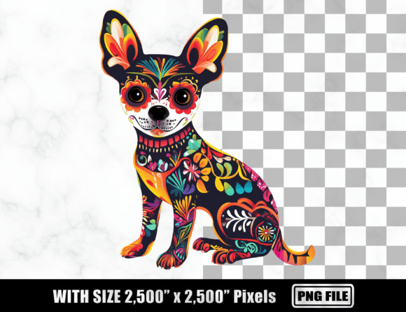 Festive Day of the Dead Dog Clipart PNG
