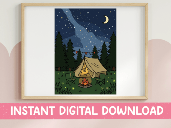 Night Camping Tent Under Stars Art: Graphics for T-Shirt Designs