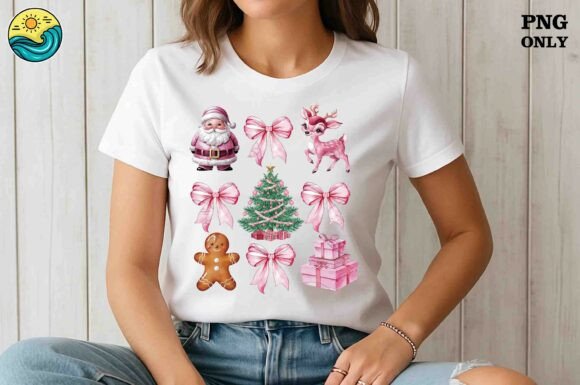Pink Christmas Clipart Set PNG: Graphics for T-Shirt Designs & Local Branding