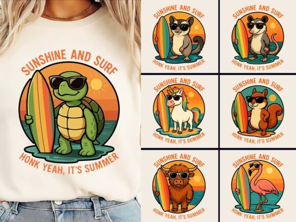 Summer Animal Clipart T-Shirt Bundle: Graphics for Handmade T-Shirt Designs